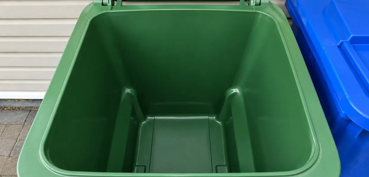 The same two bins, clean after BINOVYA steam cleaning
